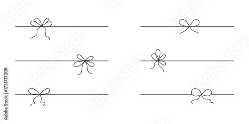 Hand drawn girly coquette bow ribbons set. Editable stroke line. Vector stock illustration isolated on white background for design template birthday, wedding, Christmas card, invitation, sale banner