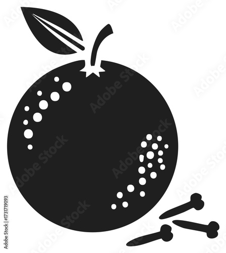 Orange pomander with cloves vector icon for winter holiday and Christmas spice