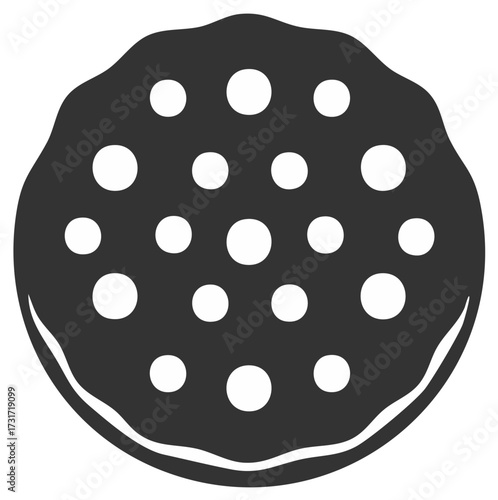 Monochrome Illustration of Round Cookie with White Dots
