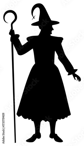 Silhouette of a Witch Holding a Staff for a Halloween Celebration