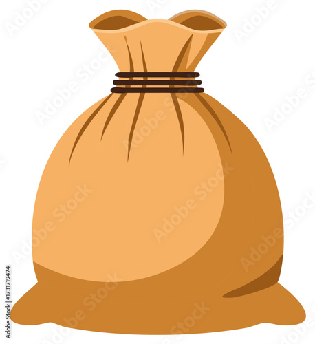 Simple cartoon illustration of a closed burlap sack tied with rope and filled with something