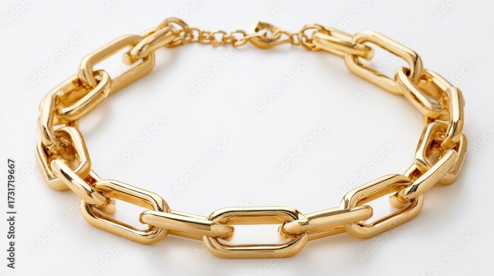 Fototapeta premium Gold chain necklace with bold links isolated on white background, luxury fashion accessory