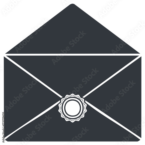 Elegant dark envelope with decorative wax seal for messages, formal communications or invitations vector illustration