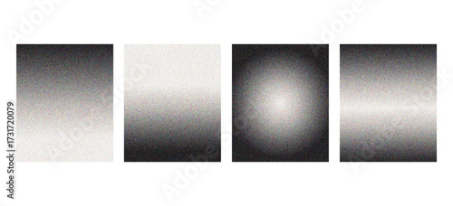 Monochrome gradient artworks with smooth transitions between black, white, and grey tones, enhanced by grainy textures, creating minimalist, modern, stylish, and abstract aesthetic backgrounds.