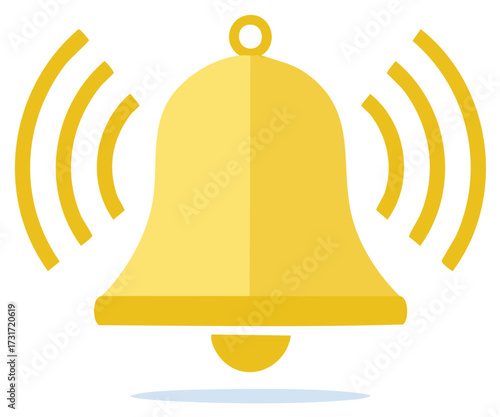 Ringing golden bell icon with sound waves for notification or alert messages