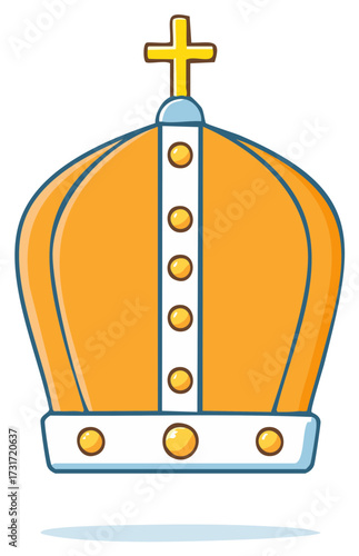 Cartoon Papal Tiara with Cross, Vector Isolated Illustration