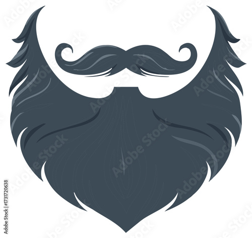 Stylized Detailed Beard and Moustache Vector Illustration for Graphic Design or Barber Shop