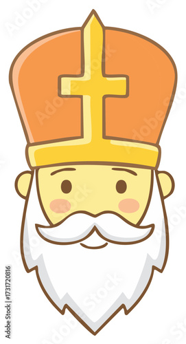 Cute Cartoon Style Saint Nicholas with Big Hat and Beard