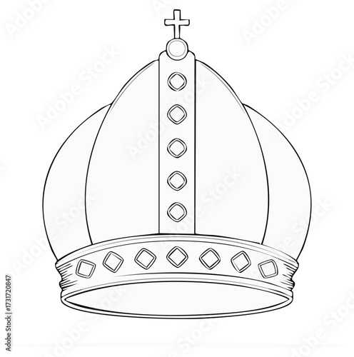 Religious miter crown with cross symbol line art illustration for authority and leadership