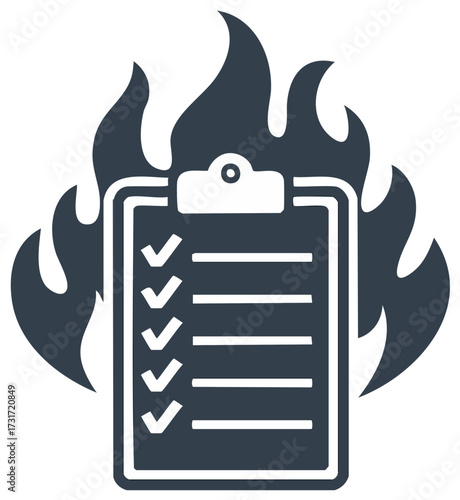 Checklist clipboard with flames, urgent task or deadline concept