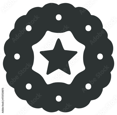 Christmas Wreath with Star Simple Flat Illustration