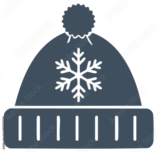 Winter hat with snowflake design, pom pom detail, and knitted brim, isolated vector