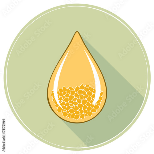 Stylized Oil Drop Illustration with Seeds or Grains inside Flat Design