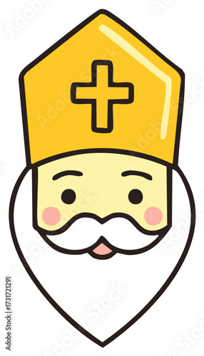 Cute Cartoon Saint Nicholas with Beard and Mitre Festive Character Icon