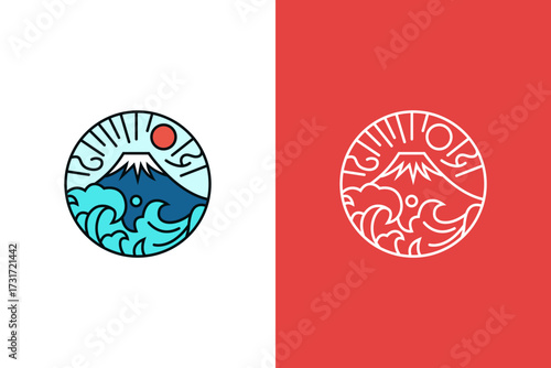 Mountain Fuji Japan logo retro vintage line art design vector illustration. Japanese logo inspiration