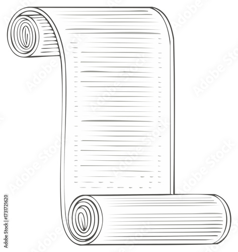 Hand drawn ancient unrolled blank parchment scroll sketch vector illustration