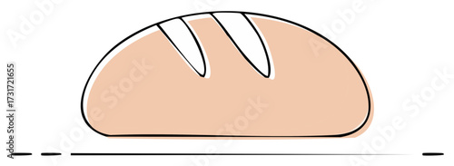 Minimalist line art drawing of a rustic baked bread loaf with decorative scoring