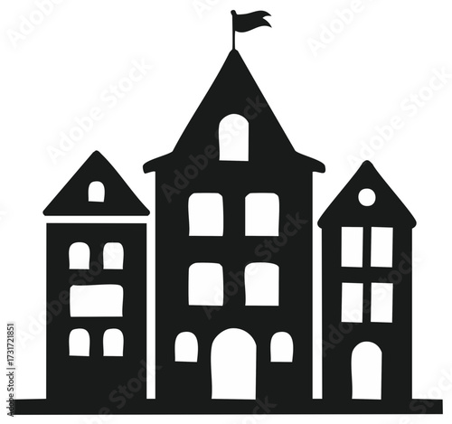 Buildings Silhouette with Flag Minimalist Simple Modern Architecture