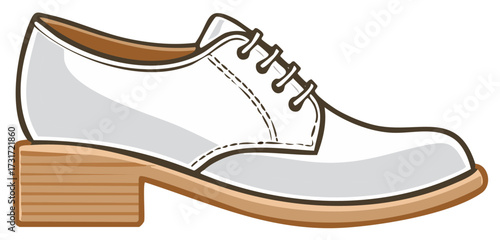 Vector illustration of a classic white oxford shoe with a chunky wooden heel