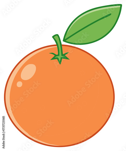 Cartoon illustration of a fresh orange fruit with a green leaf for healthy eating.