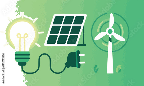 Renewable energy solar wind power illustration
