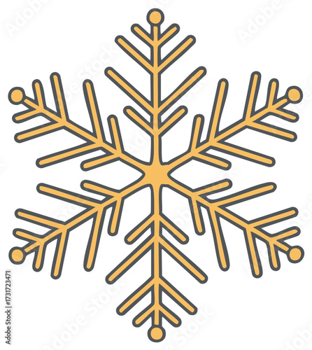 Stylized snowflake illustration with orange and gray colors.