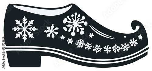 Decorative holiday shoe with snowflake design, seasonal footwear, winter themed decoration, vector art, festive motif, traditional style