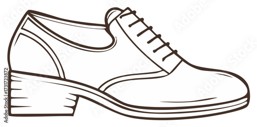 Vintage heeled oxford shoe for women isolated line art vector illustration
