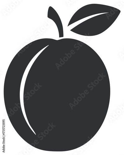 Plum Fruit Icon Simple Graphic Vector Illustration with Leaf and Stem