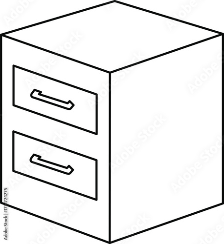 Simple Outline Drawing of a Two Drawer Filing Cabinet storage office