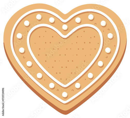 Heart Shaped Gingerbread Cookie with White Icing for Valentine's Day Celebration
