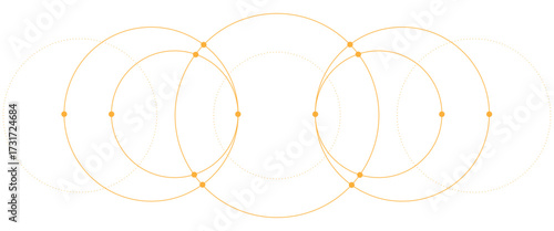 Vector graphic design element with with overlapping circles, dots and dashed circles science and connection concept