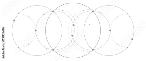 Vector graphic design element with with overlapping circles, dots and dashed circles science and connection concept