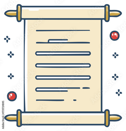 Ancient scroll with text and decorative elements, vector illustration