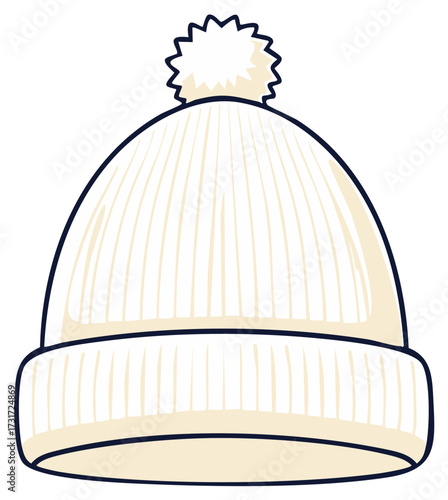 White Winter Hat with Pom Pom Illustration