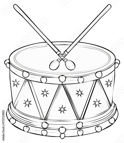 Vintage Drum with Drumsticks Illustration Festive Military Percussion Instrument