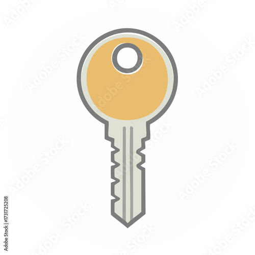 Simple vector illustration of a single house key with a yellow circular head and gray metallic shaft