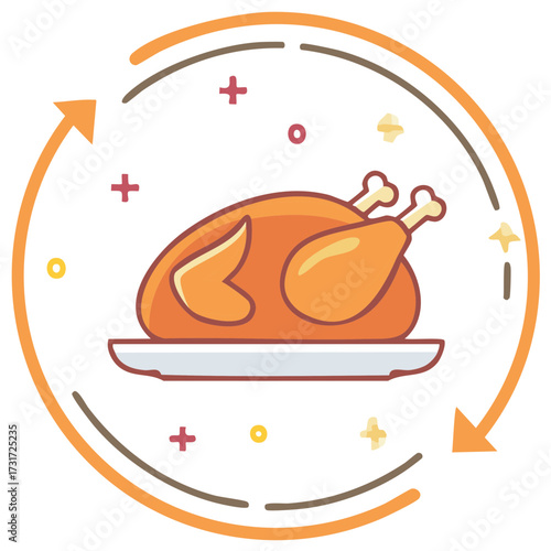 Festive Roasted Turkey Bird on a Platter with Arrows, Stars, and Decorative Accents for Thanksgiving and Holidays