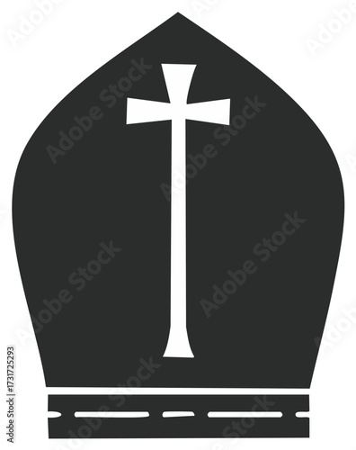 Mitre Hat Depiction Simple Flat Design Featuring Cross Symbol Catholic Church Bishop