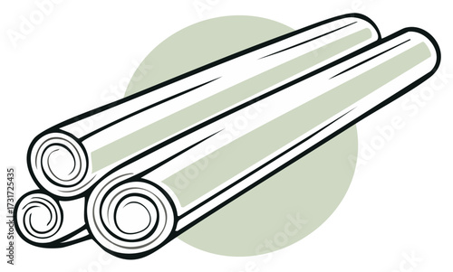 Cinnamon sticks cartoon illustration, with green circle shape.