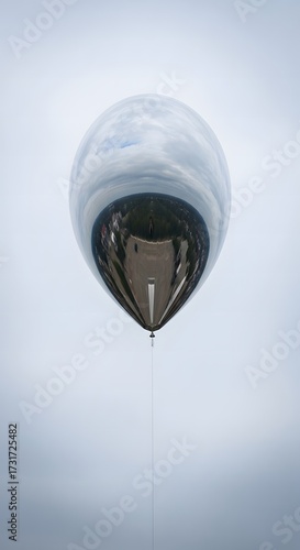 Reflective silver balloon floating in the sky