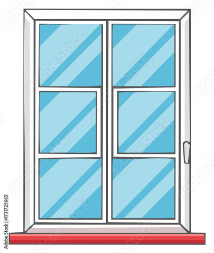 Simple cartoon window illustration with a white frame and red windowsill