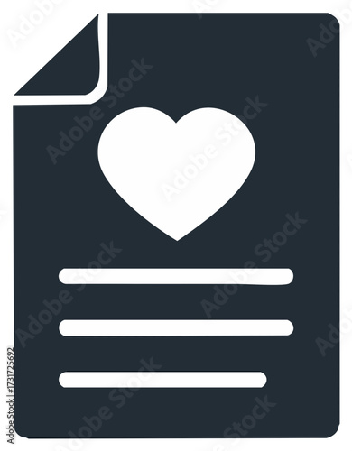 Document with heart symbol and text lines a simple graphic representation of care and information