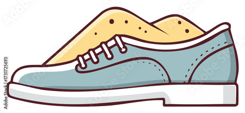 Vector illustration of a casual blue shoe completely filled with beach sand