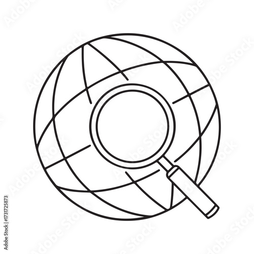 Magnifying glass over globe illustrating global search and discovery