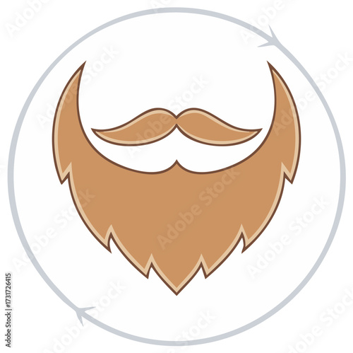 Stylized Full Beard and Moustache with Circular Arrow, Isolated on White