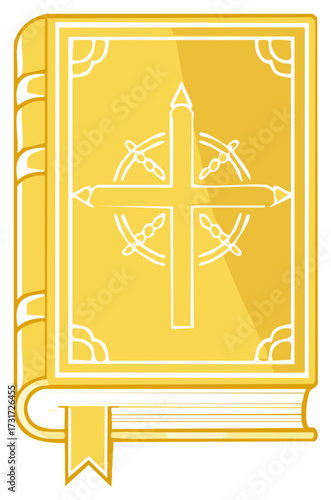 Golden book with cross and compass design antique religious symbol elegant spiritual treasure