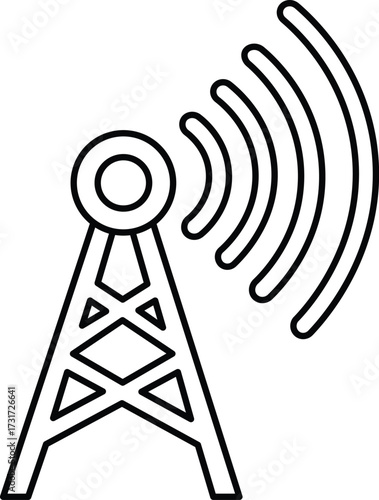 Black outline icon of a radio tower emitting signal waves antenna broadcast