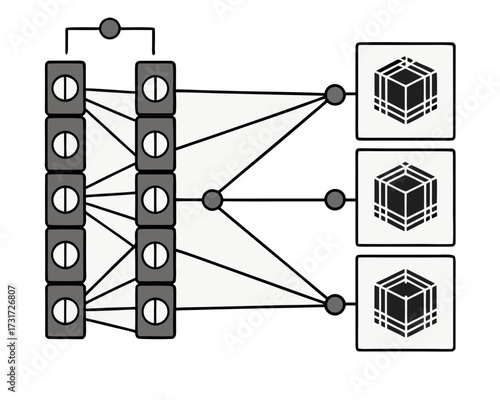 Abstract representation of a neural network with input and output layers