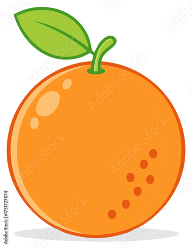Cartoon Orange Fruit with Green Leaf - Simple Vector Illustration of Citrus Fruit for Healthy Food Concepts